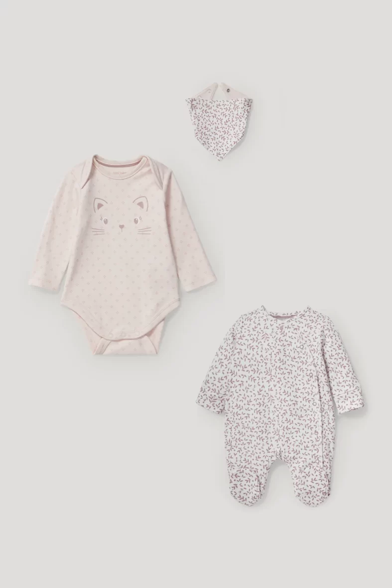Ensemble – pyjama, body et foulard triangulaire pour bébé – 3 pièces