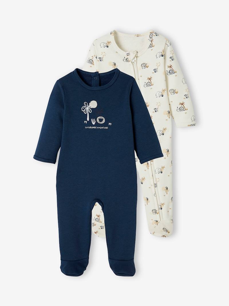 Lot de 2 pyjamas bébé en molleton ouverture zippée