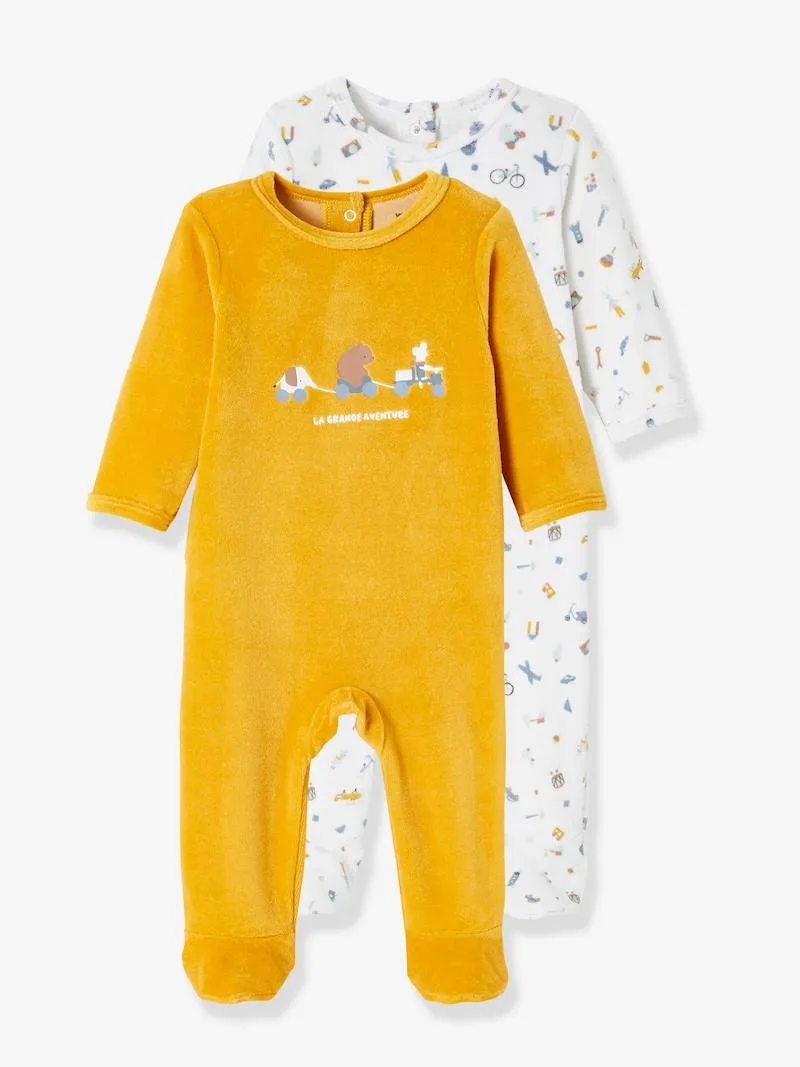 Lot de 2 pyjamas « grande aventure » bébé en velours ouverture dos