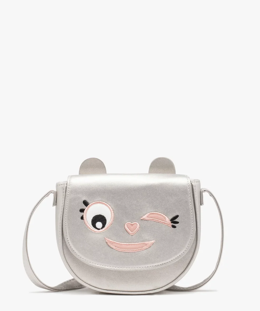 Sac besace demi-lune avec rabat brodé